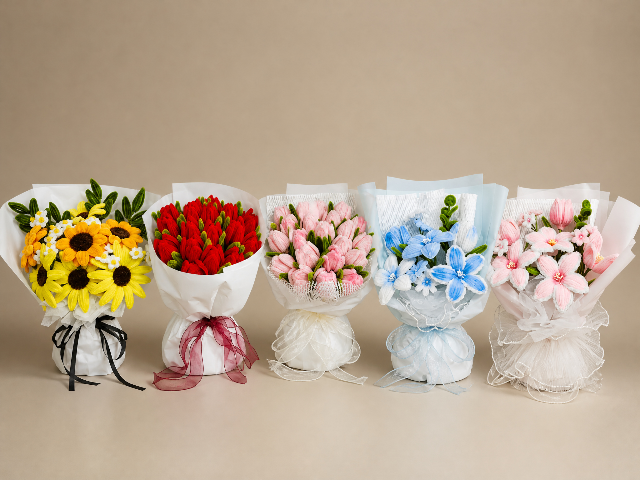Chenille Stems Flowers Bouquets Various Styles 